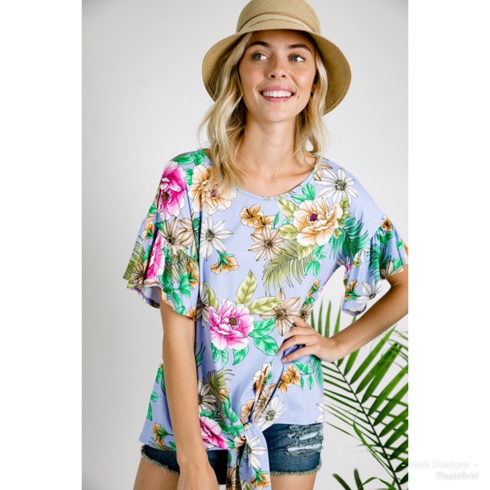 🛍LAST 1! Ruffled Floral Front Tie Top! - Picture 4 of 4